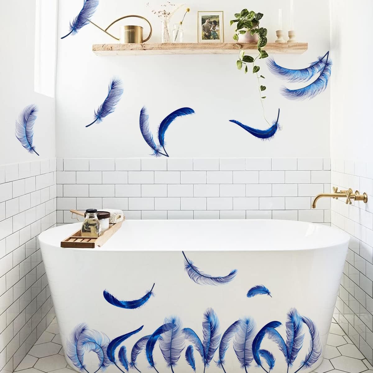 4 Sheets Blue Feather Wall Decals DIY Decor Stickers
