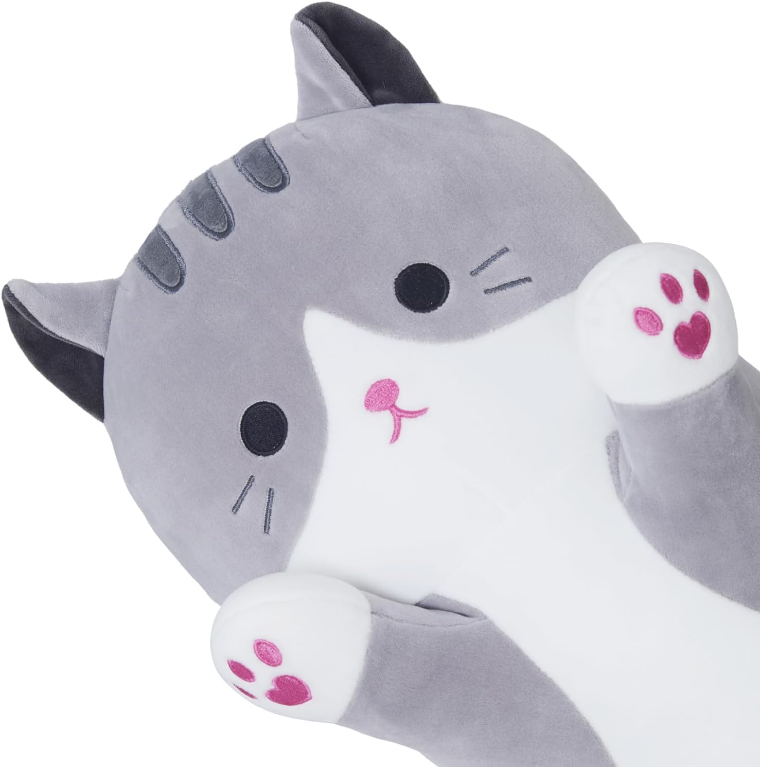 Soft Grey Long Cat Plush Pillow