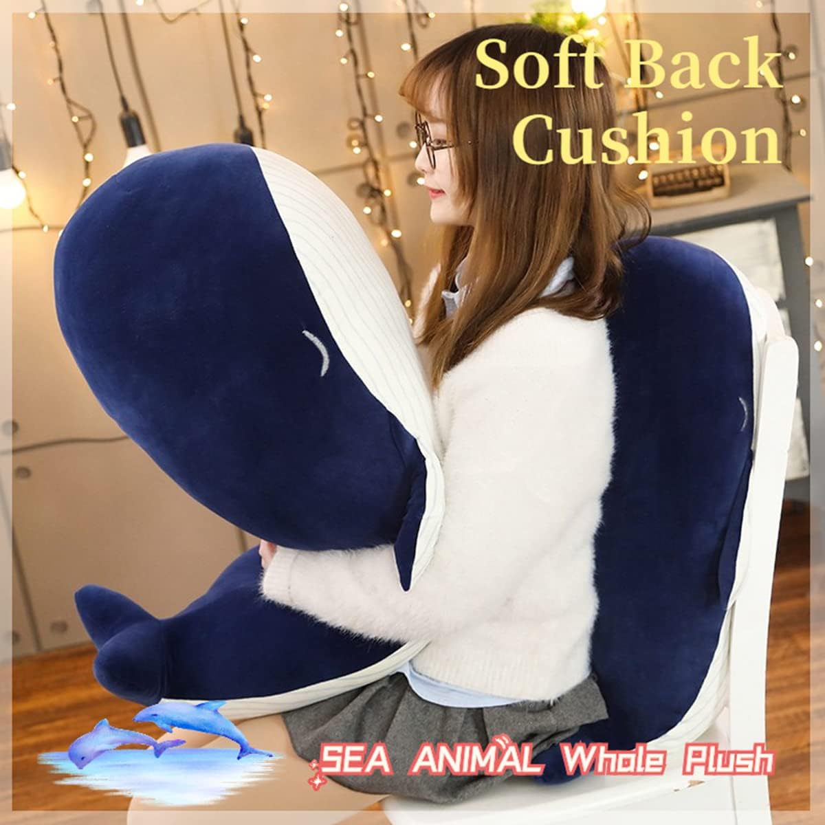 Large Blue Whale Plush Toy Hugging Pillow