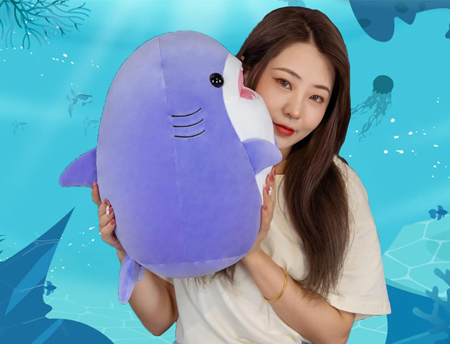 17 Inch Purple Shark Plush Hugging Pillow