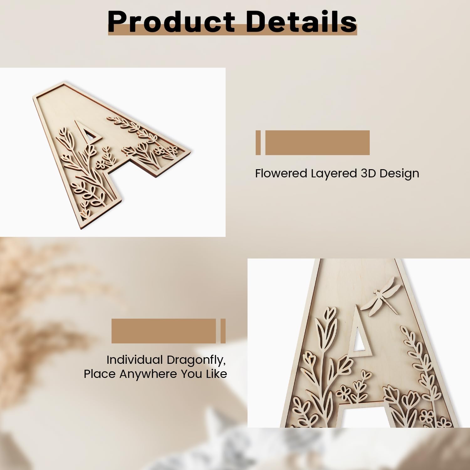 12 Inch Flowered Wooden Letters for Wall Decor