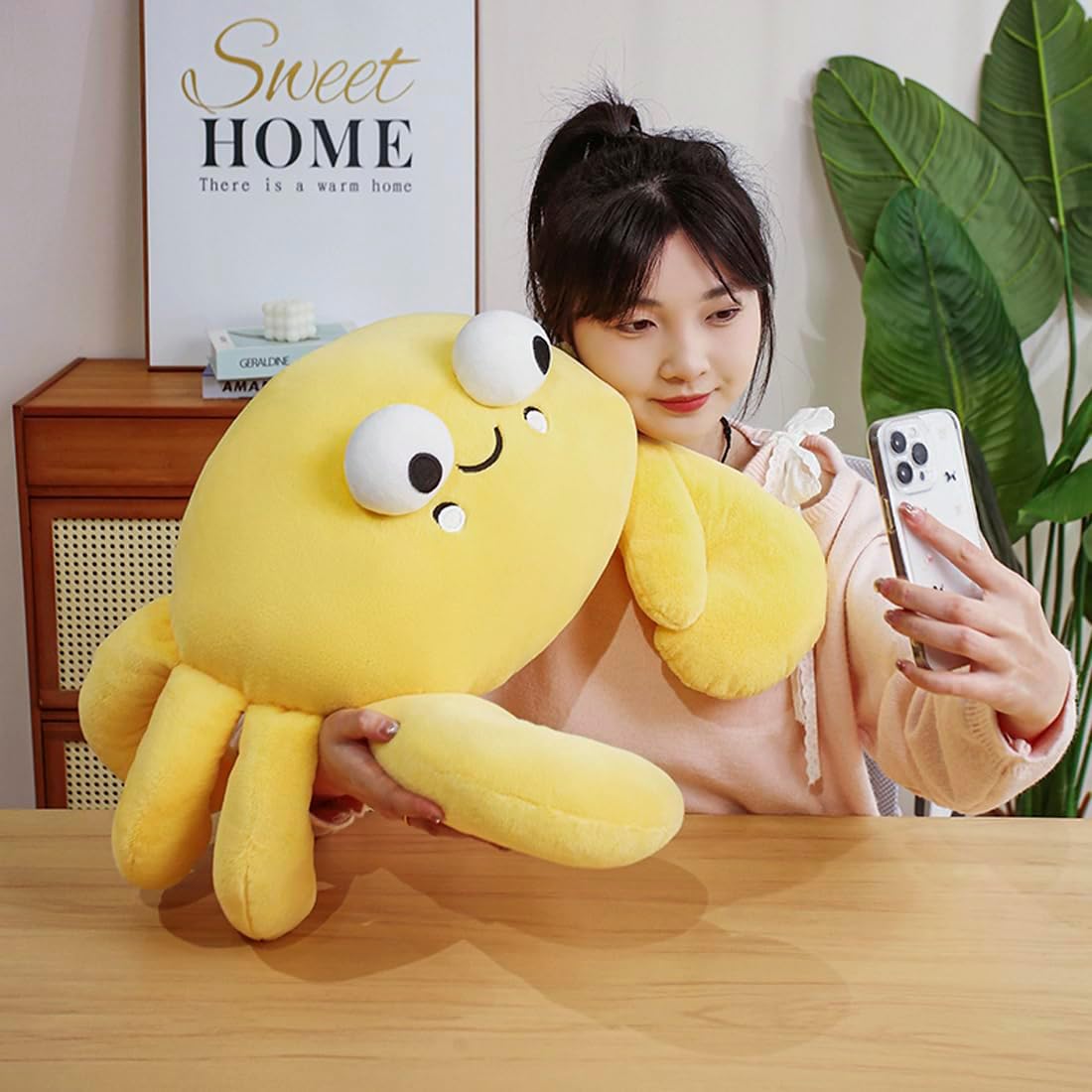 ELAINREN Giant Yellow Crab Plush Pillow