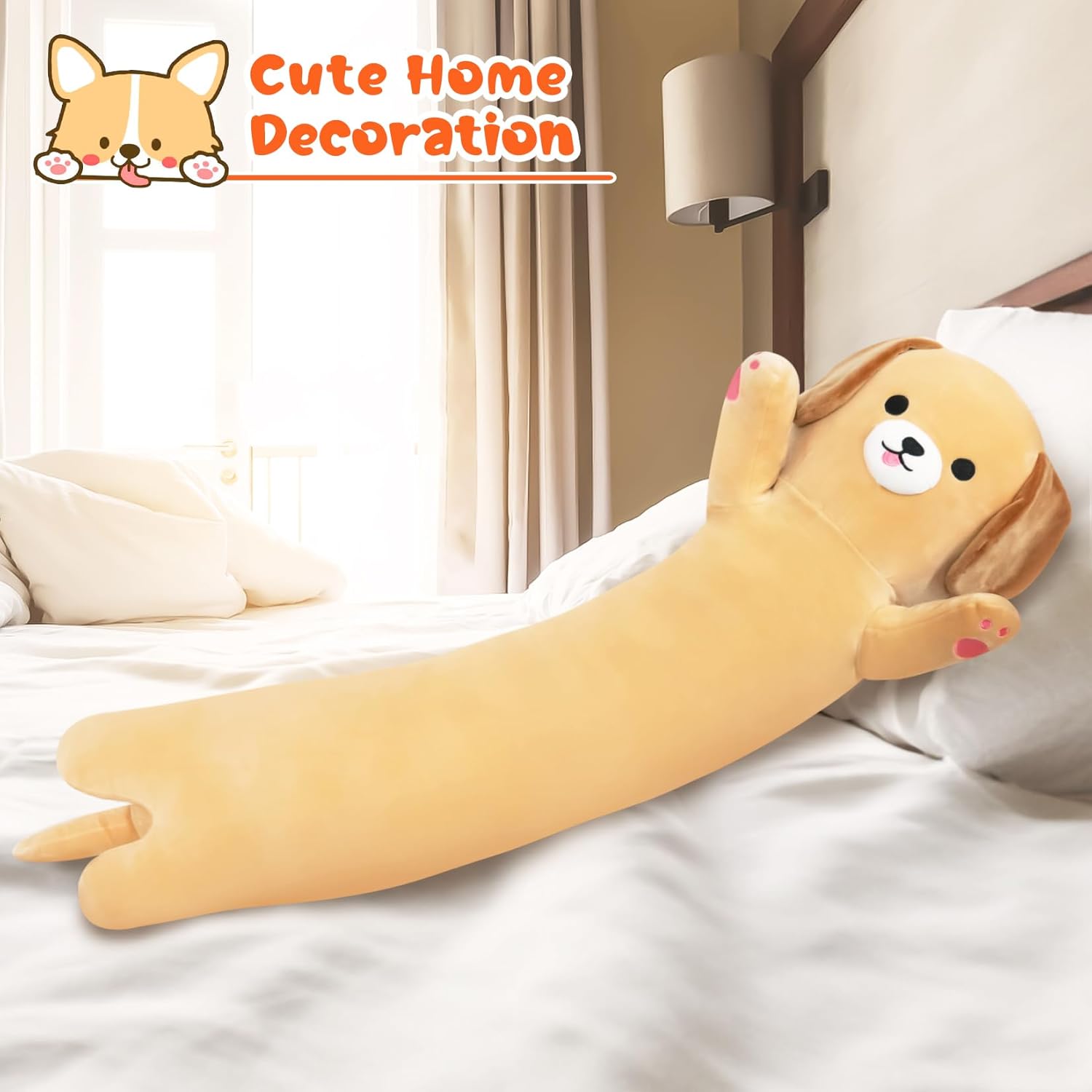 Long Dog Plush Hugging Pillow for Kids and Adults