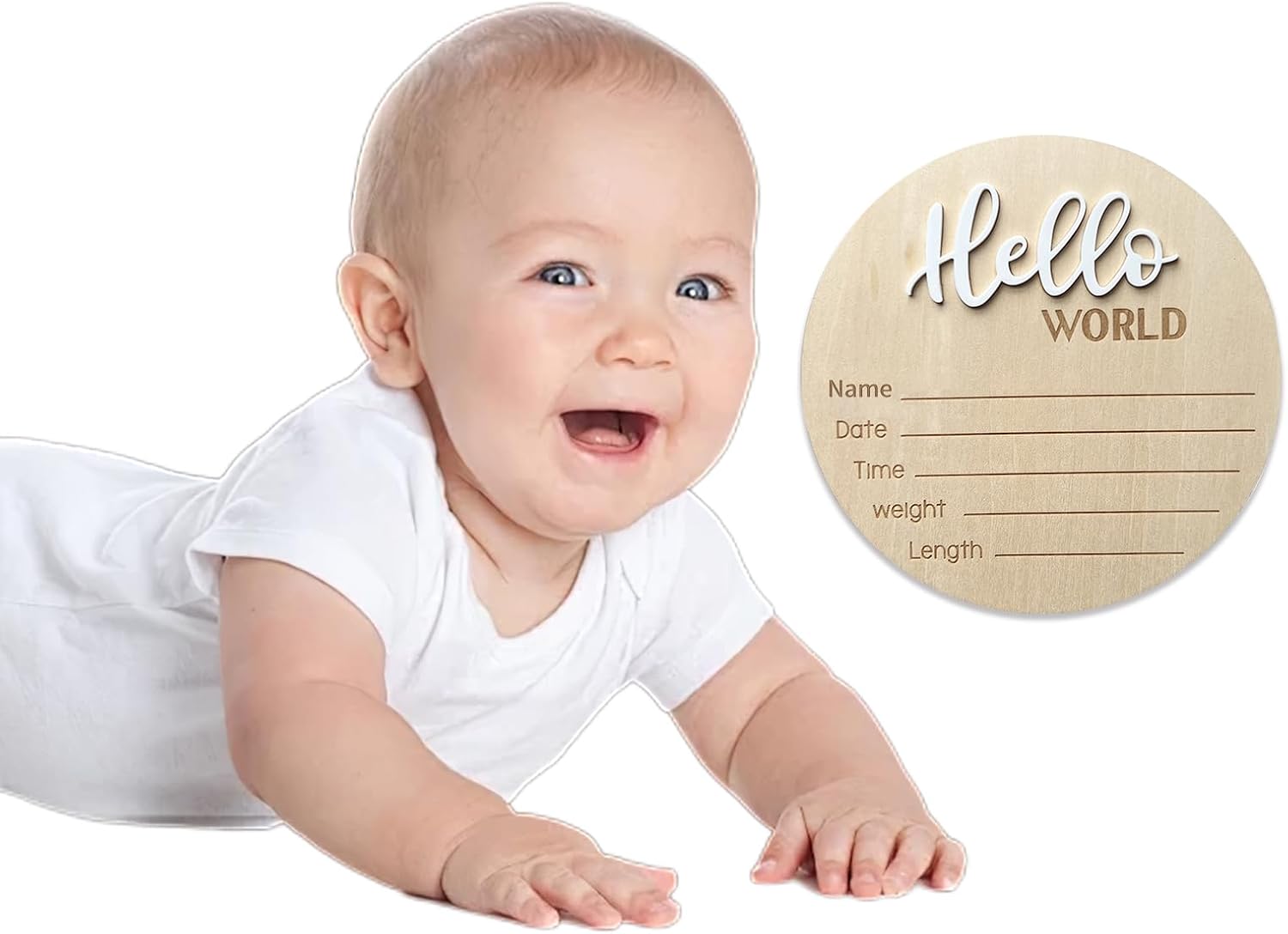 Baby Announcement Sign 59 Inch Wooden Hello World Newborn Welcome Sign