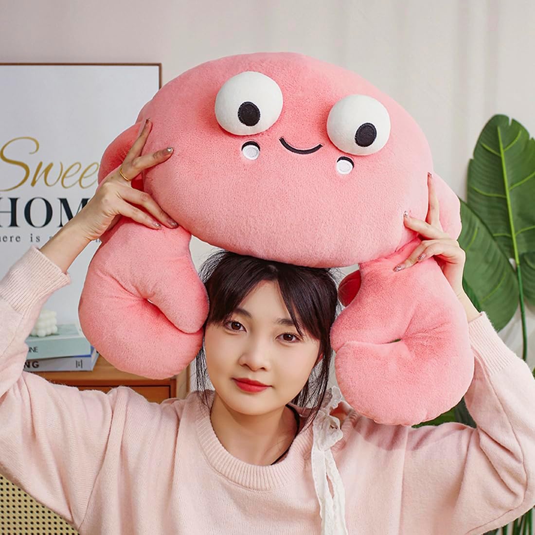 ELAINREN Ultra-Soft Pink Crab Plush Pillow