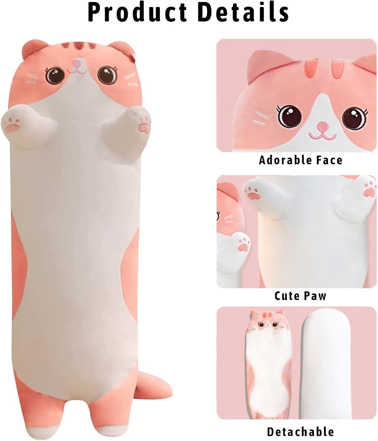 Pink Cat Plush Body Pillow for Kids