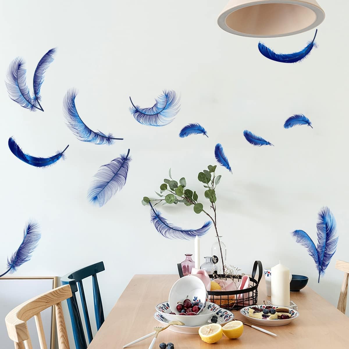 4 Sheets Blue Feather Wall Decals DIY Decor Stickers