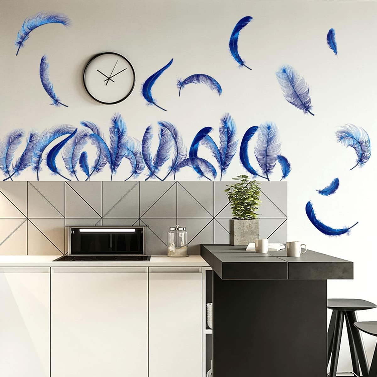 4 Sheets Blue Feather Wall Decals DIY Decor Stickers