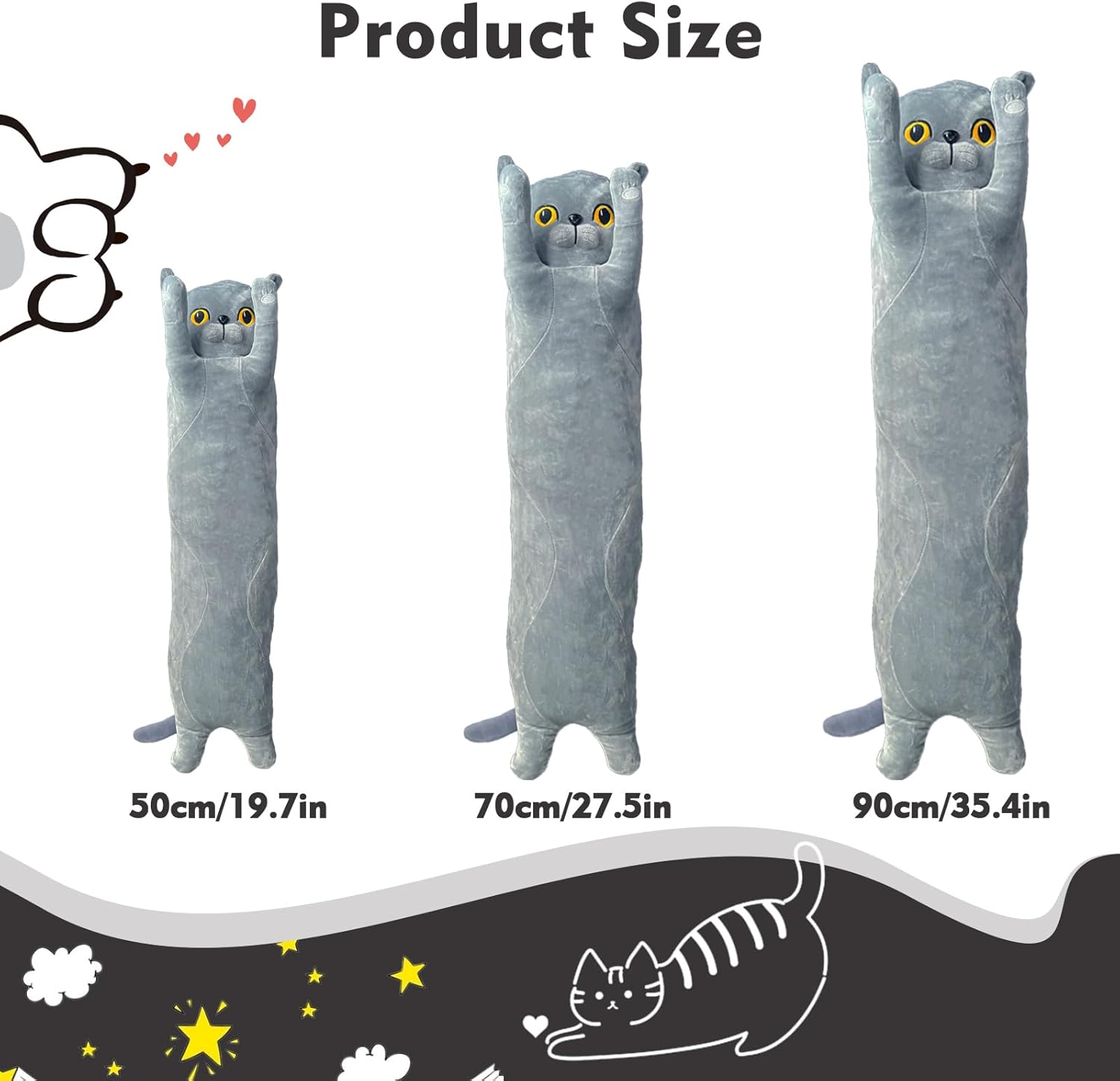 Cute Gray Cat Plush Pillow for Kids
