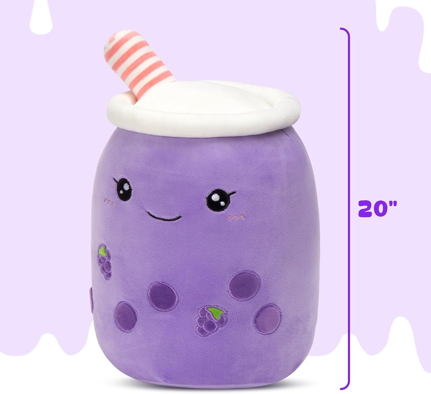 Athoinsu Purple Grape Boba Tea Plush Pillow