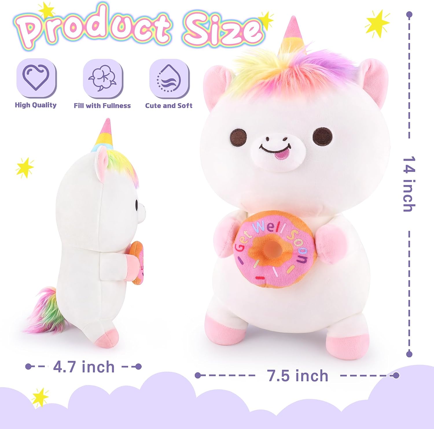 Achwishap Get Well Soon Unicorn Plush Pillow