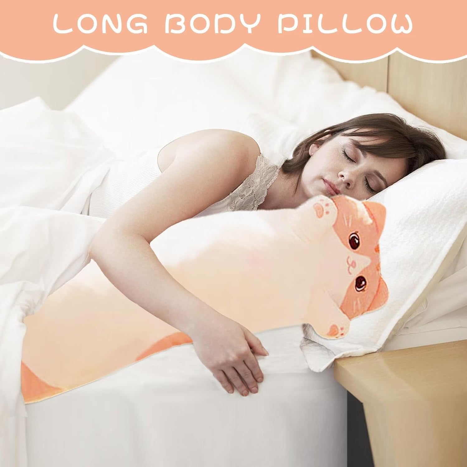 Pink Cat Plush Body Pillow for Kids