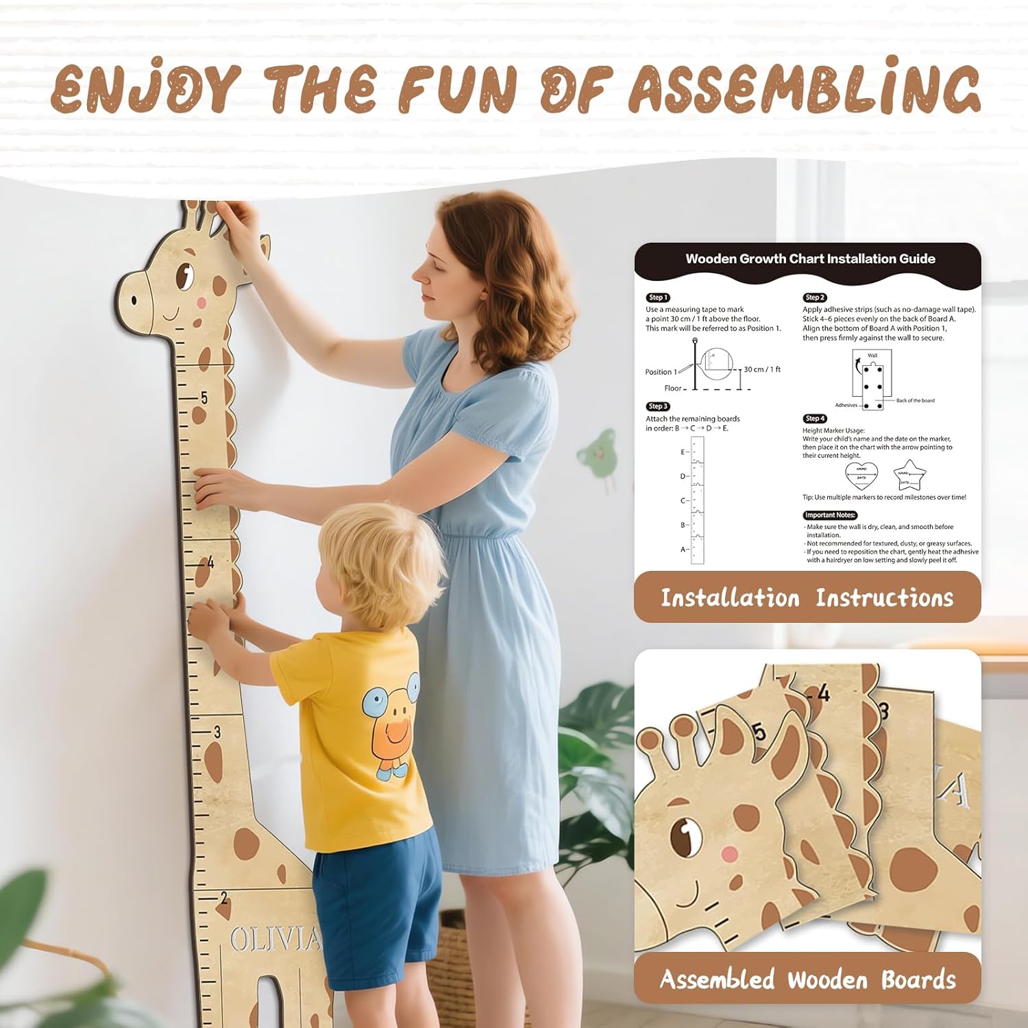 Woodemon Personalized Name Growth Chart for Wall
