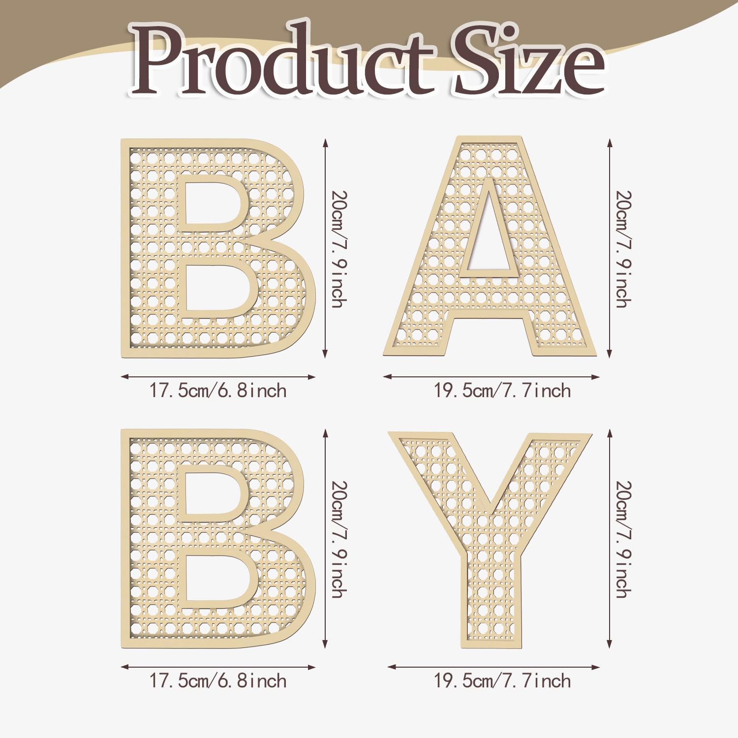 Baby Letters Wooden Rattan 8 Inch 4Pcs Wall Decor