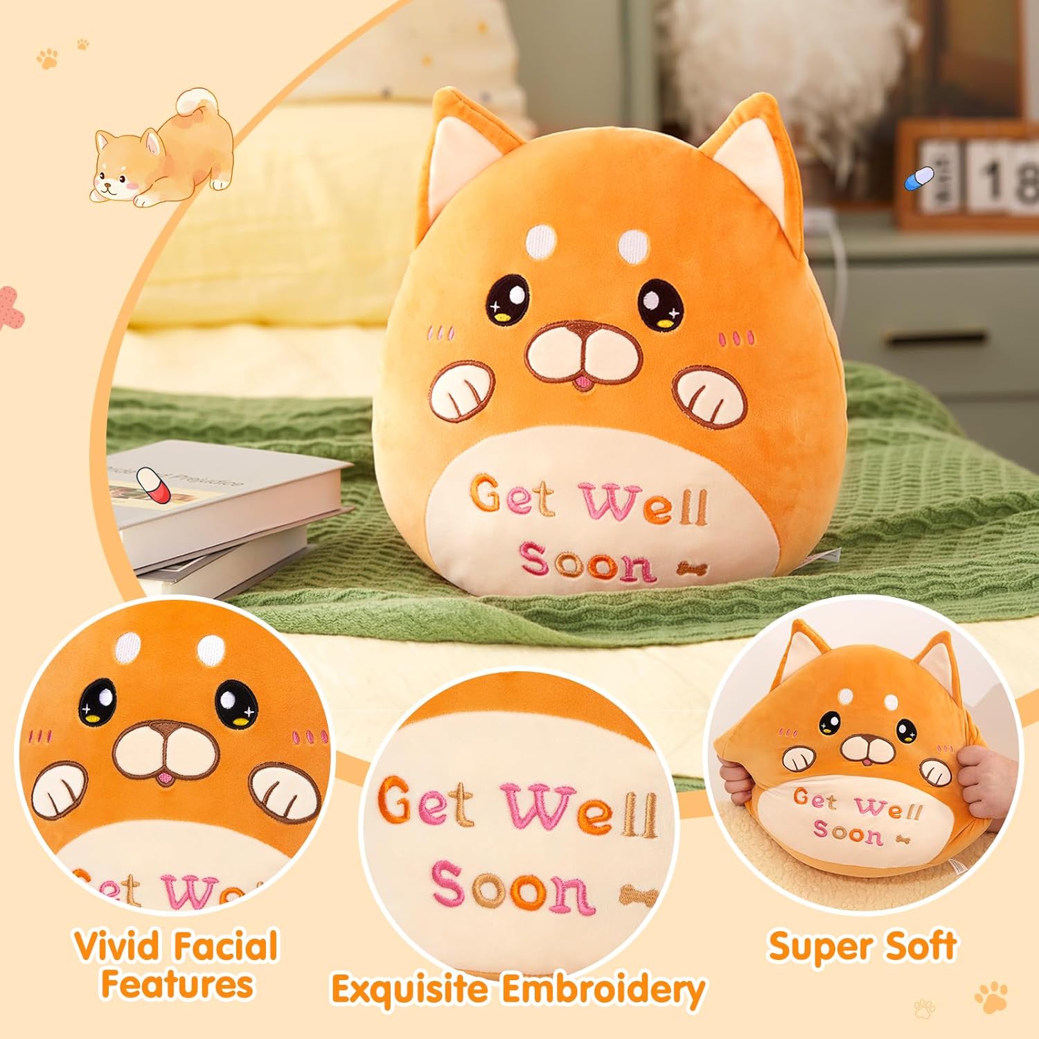 Get Well Soon Shiba Inu Plush Pillow