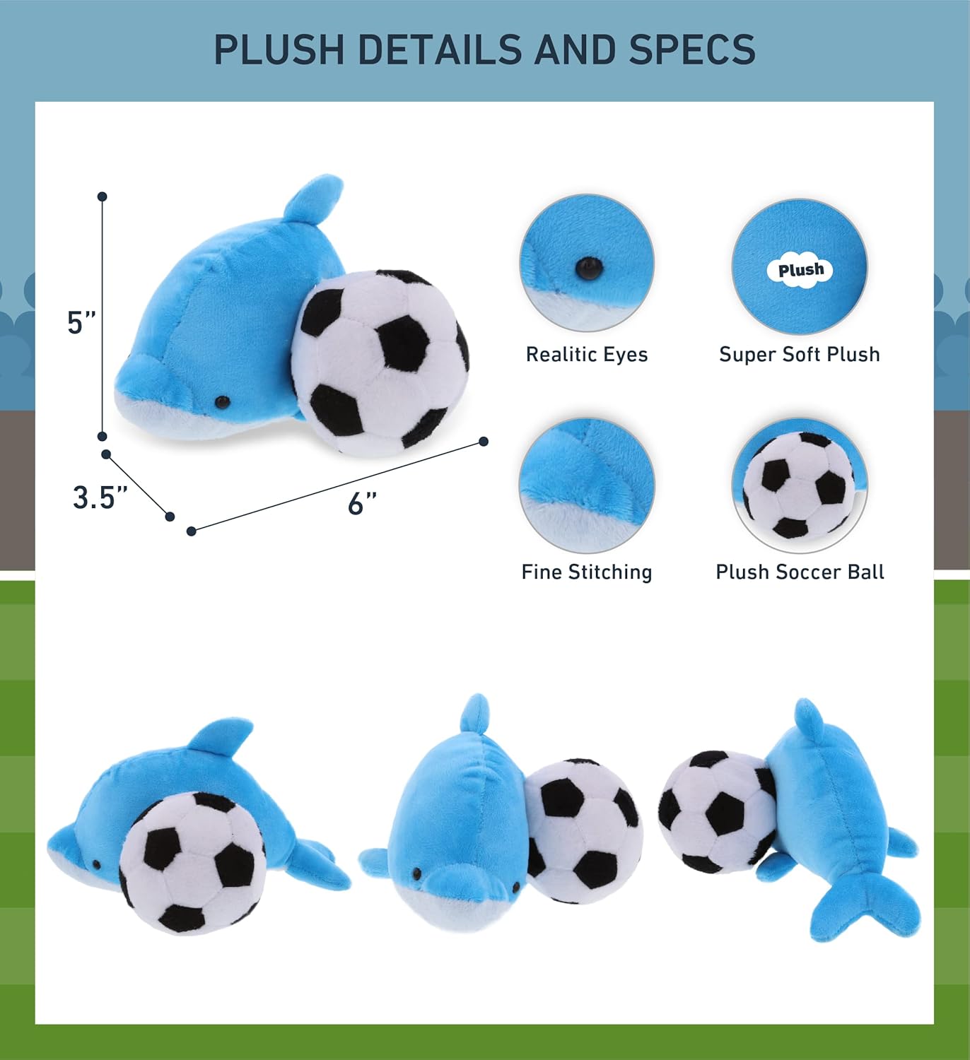 DolliBu Dolphin Plush with Soccer Ball