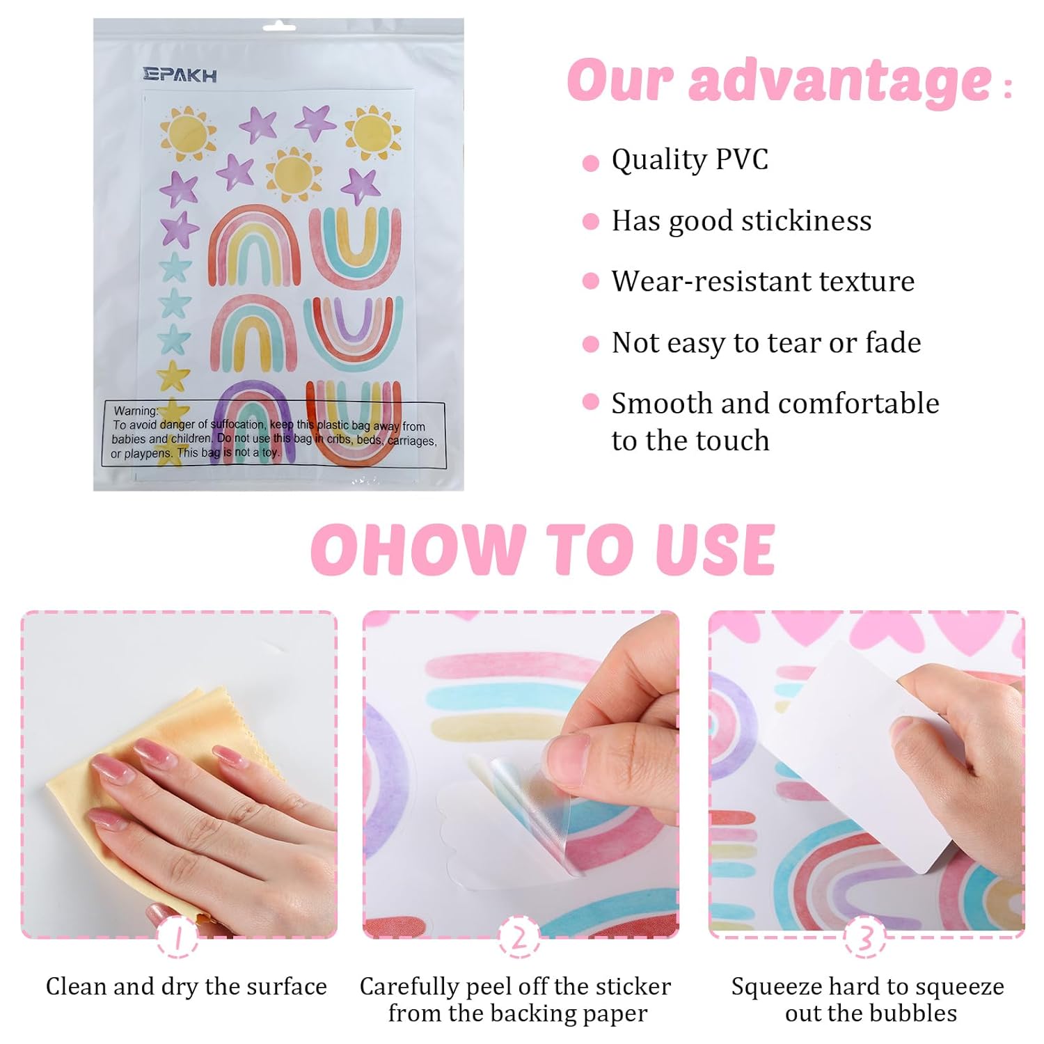 Epakh Rainbow Wall Stickers for Kids Room