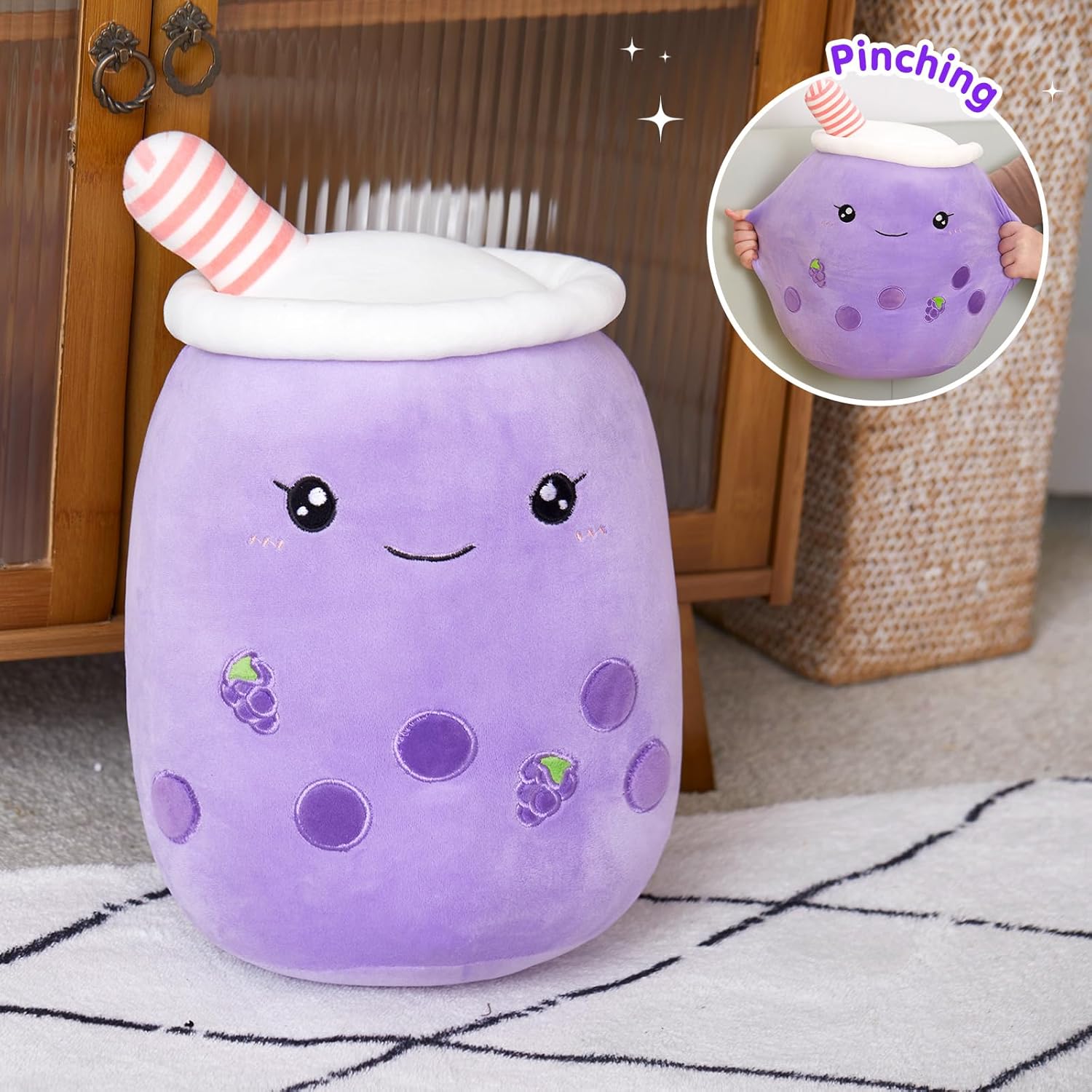 Athoinsu Purple Grape Boba Tea Plush Pillow
