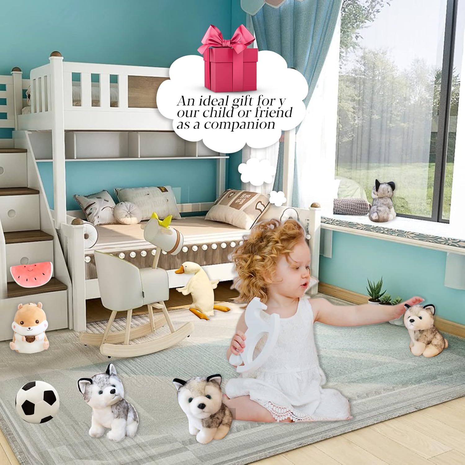 79 Inch Plush Husky Pillow Toy for Kids