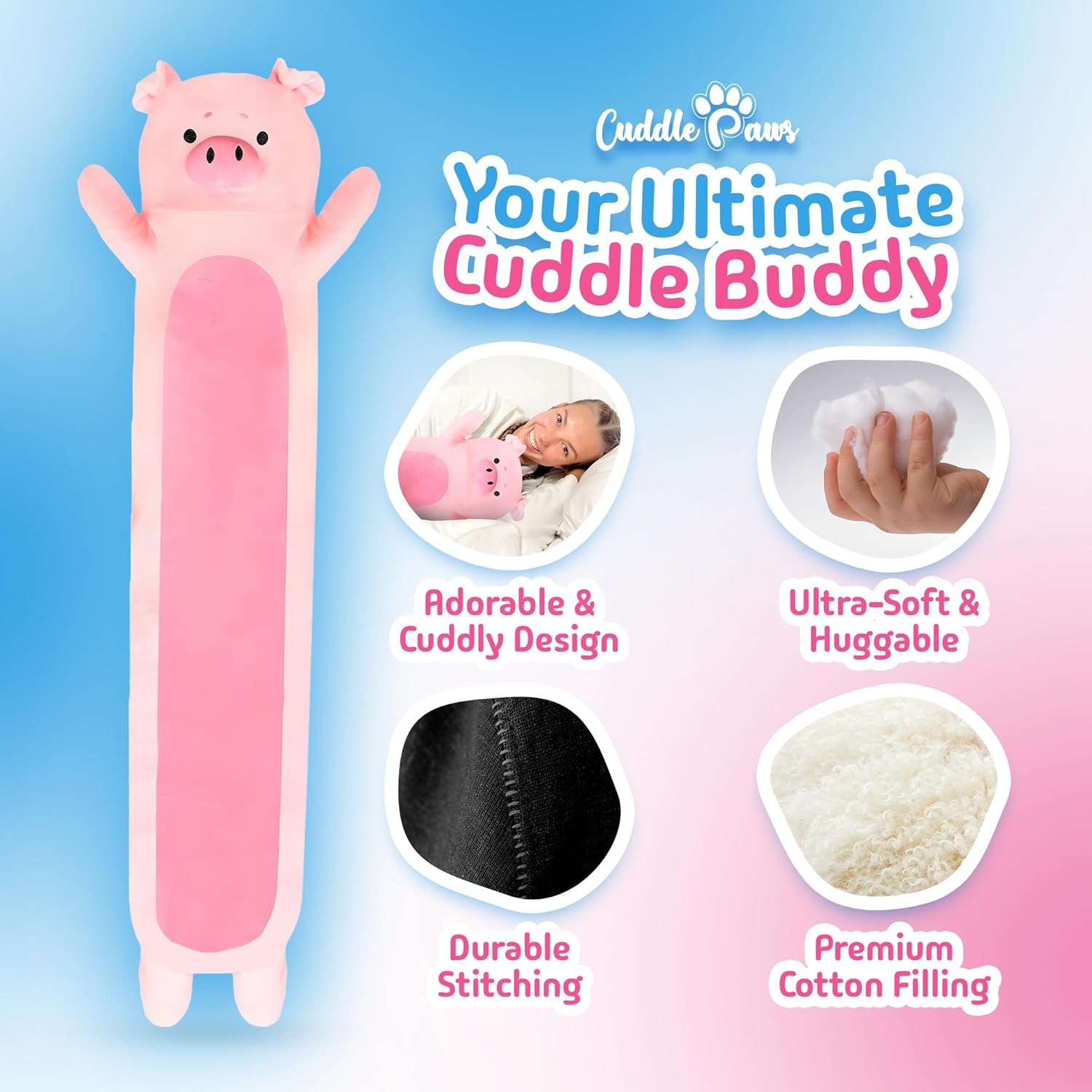 Cuddle Paws Big Pig Plush Pillow