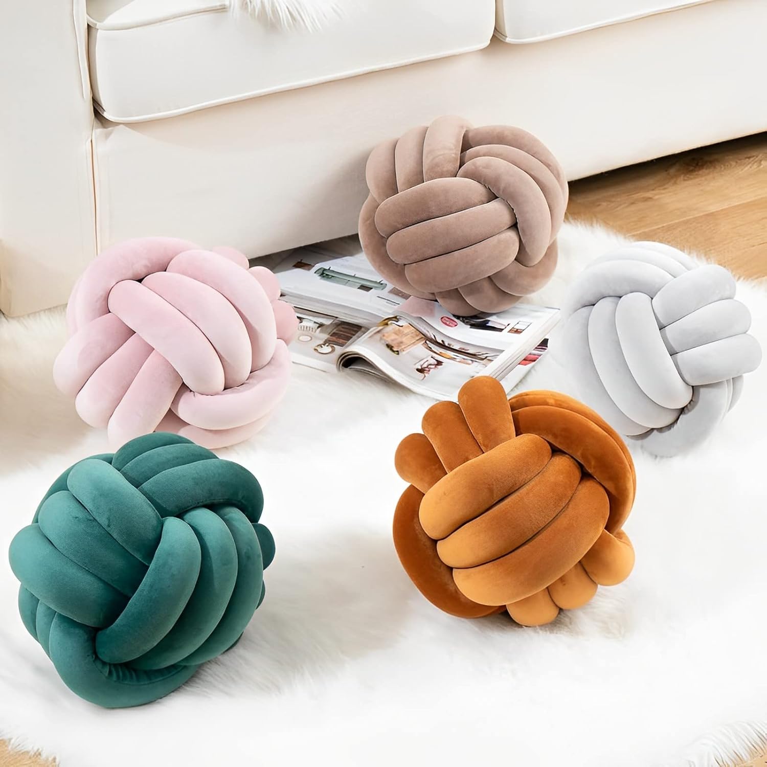 KEBAIHUA Knot Ball Pillow Round Plush Throw Cushion