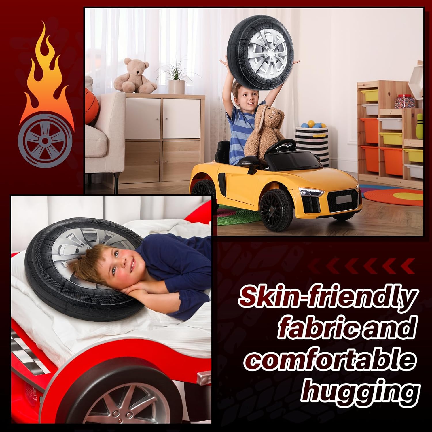 Meooeck 3D Wheel Plush Pillow for Boys