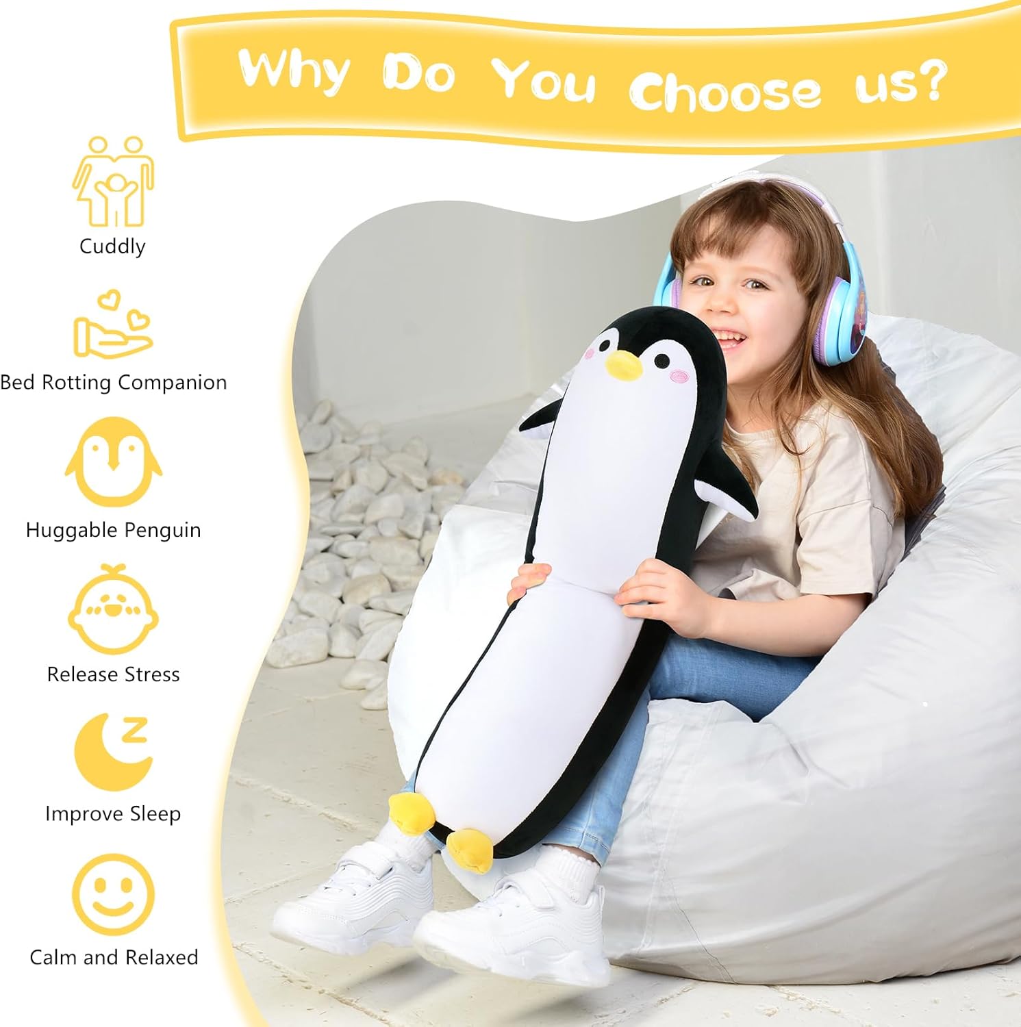 Cute Long Penguin Plush Pillow for Hugging