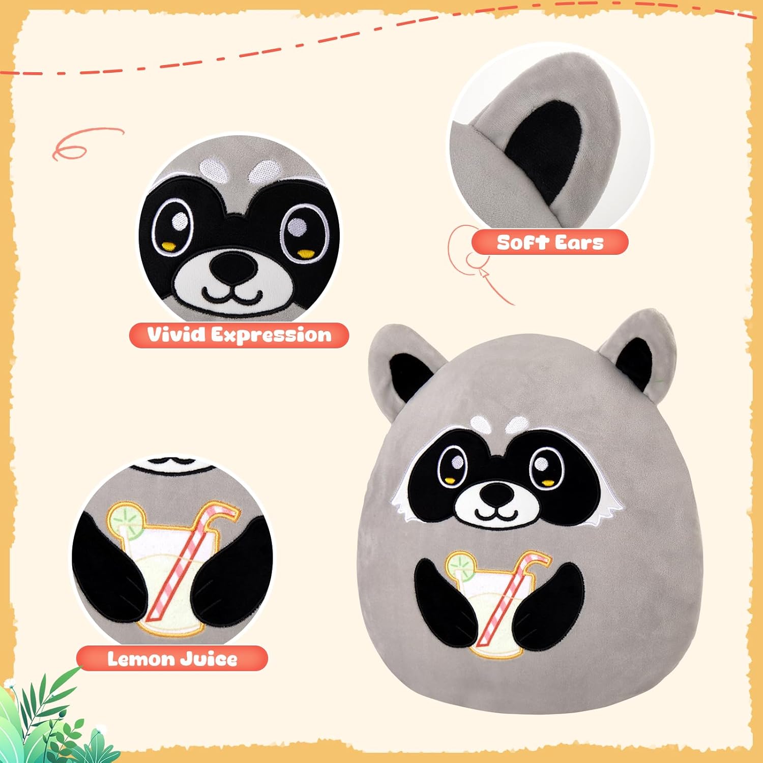 Glow Guards 12-Inch Raccoon Plush Pillow