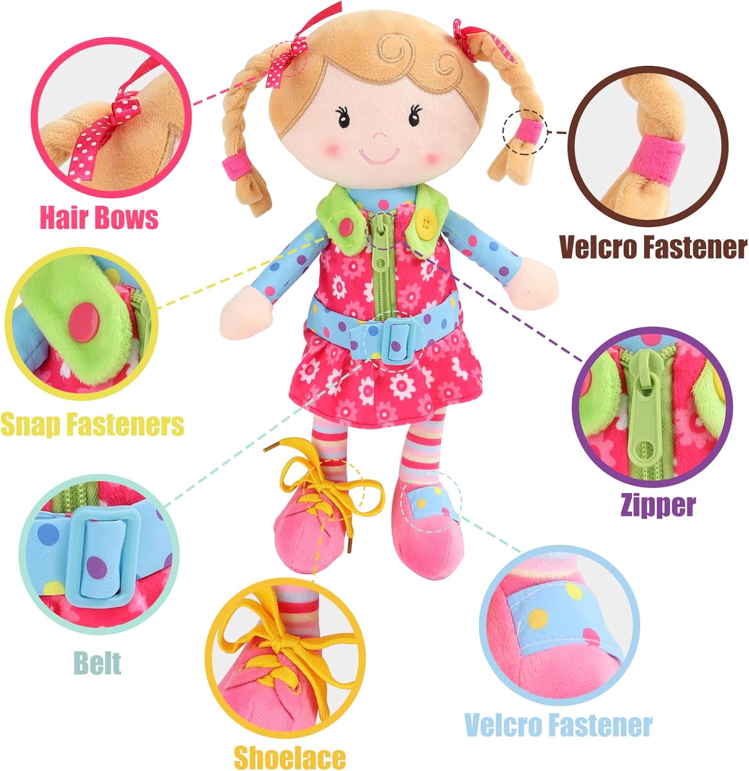 Sugar Snap Plush Learn to Dress Doll for Toddlers