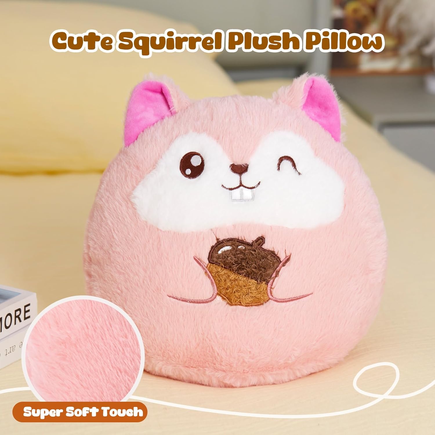WEWILL 12-Inch Pink Squirrel Plush Pillow