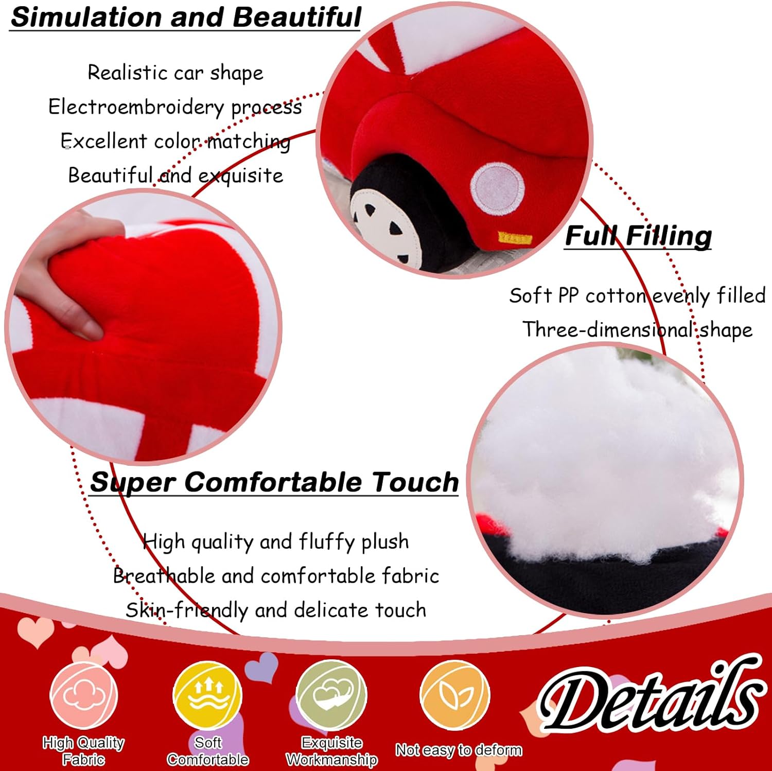 Car Plush Pillow Cute Toy Decor Gift for Kids