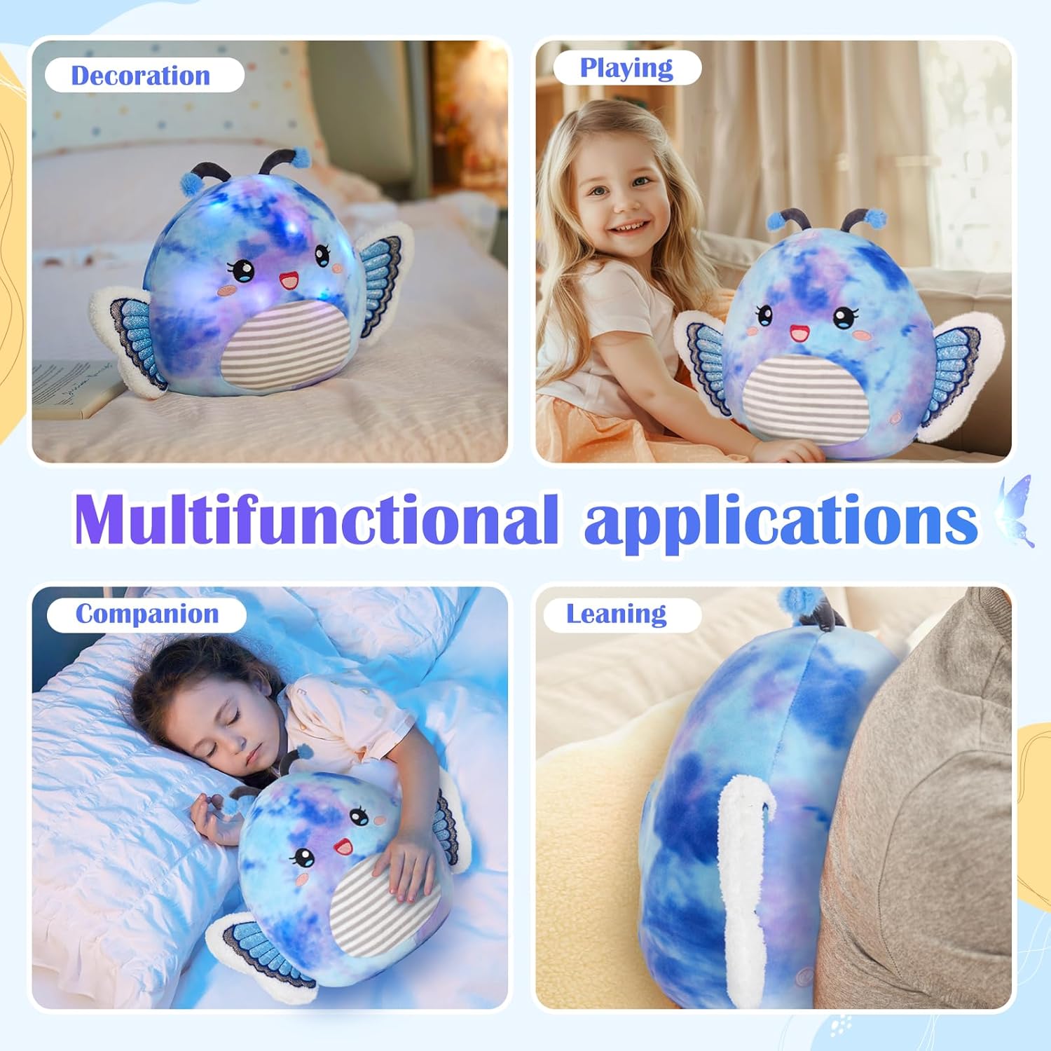 Houwsbaby 12 Inch LED Butterfly Plush Pillow