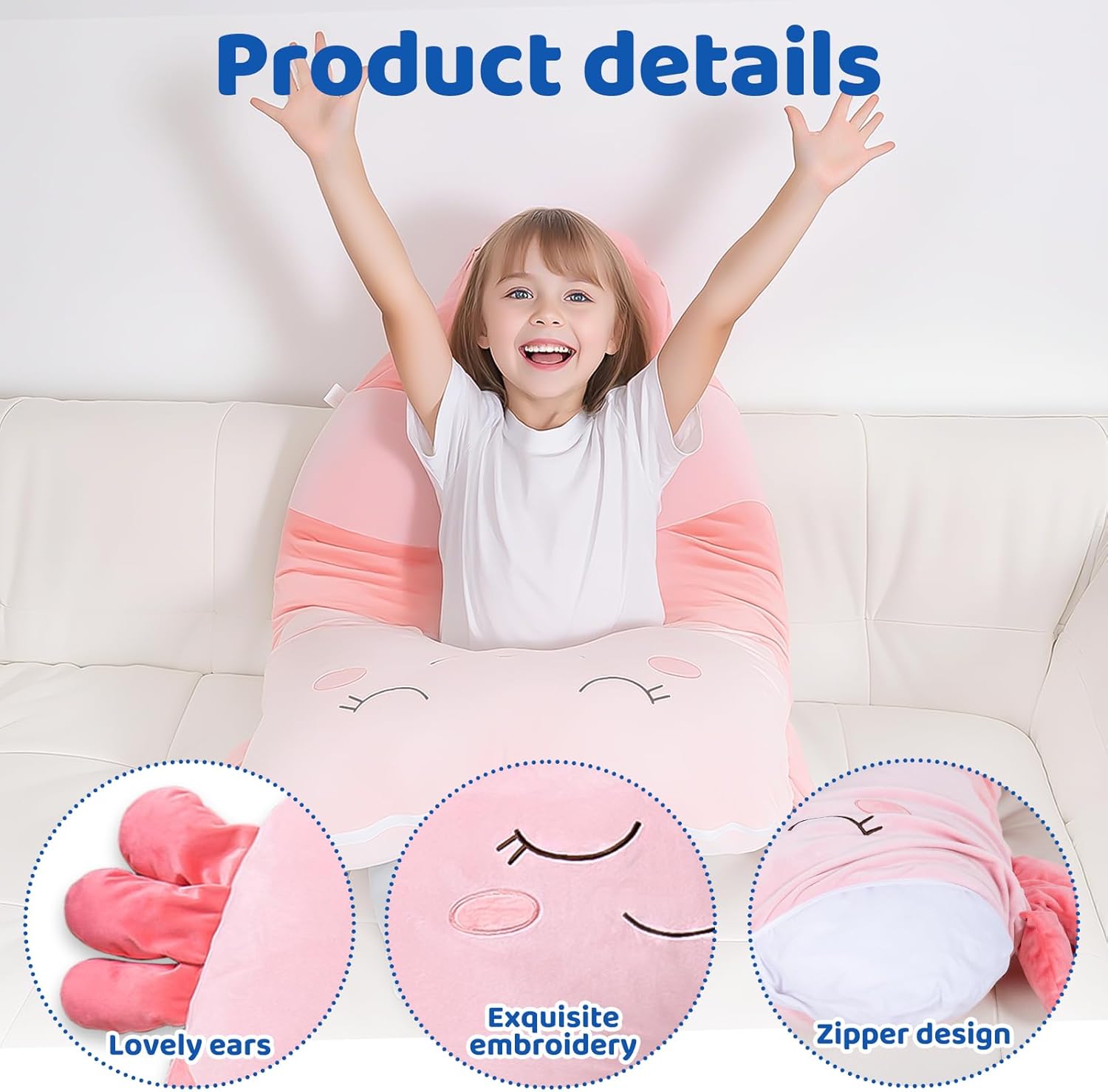 47x23 Inch U Shaped Plush Body Pillow for Kids