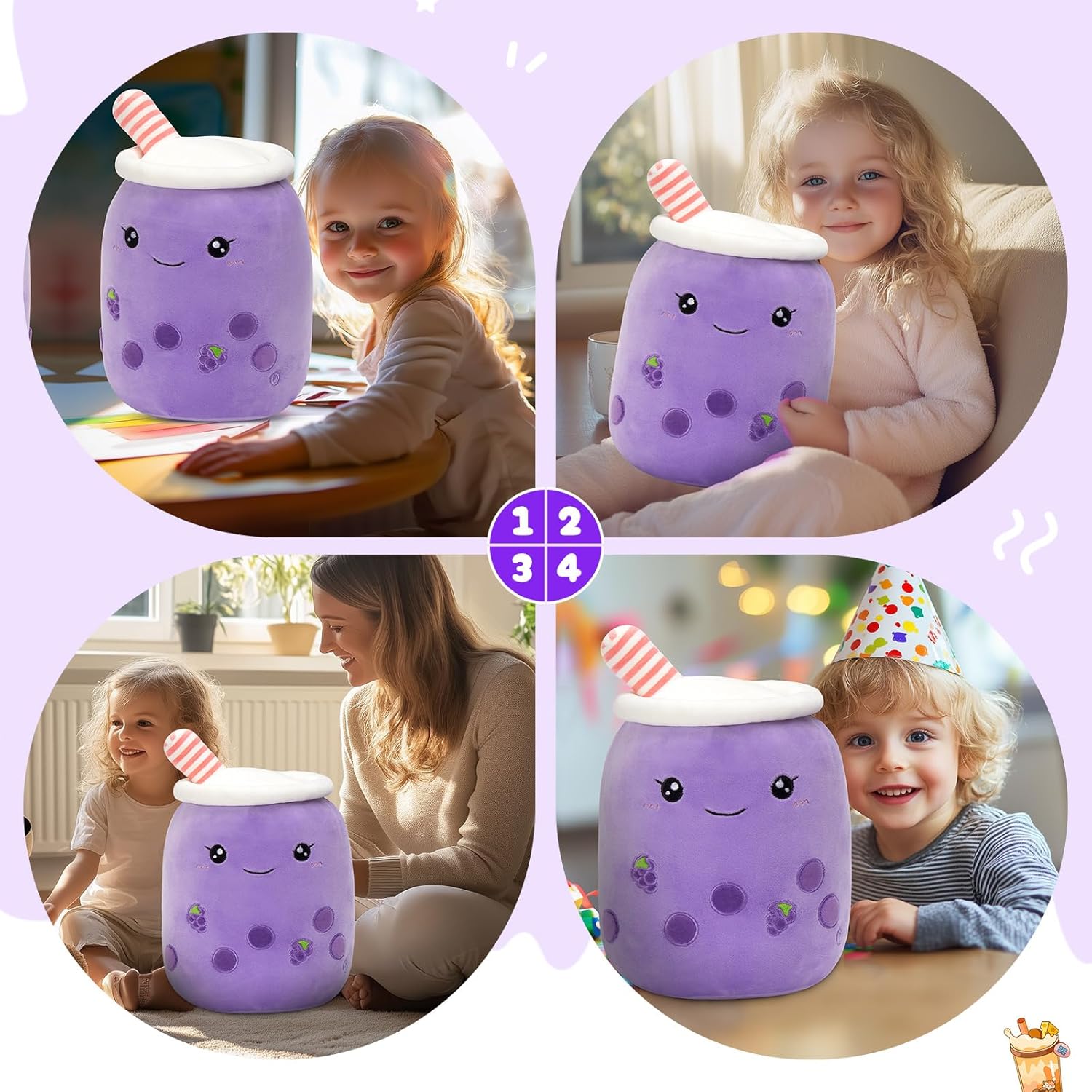Athoinsu Purple Grape Boba Tea Plush Pillow