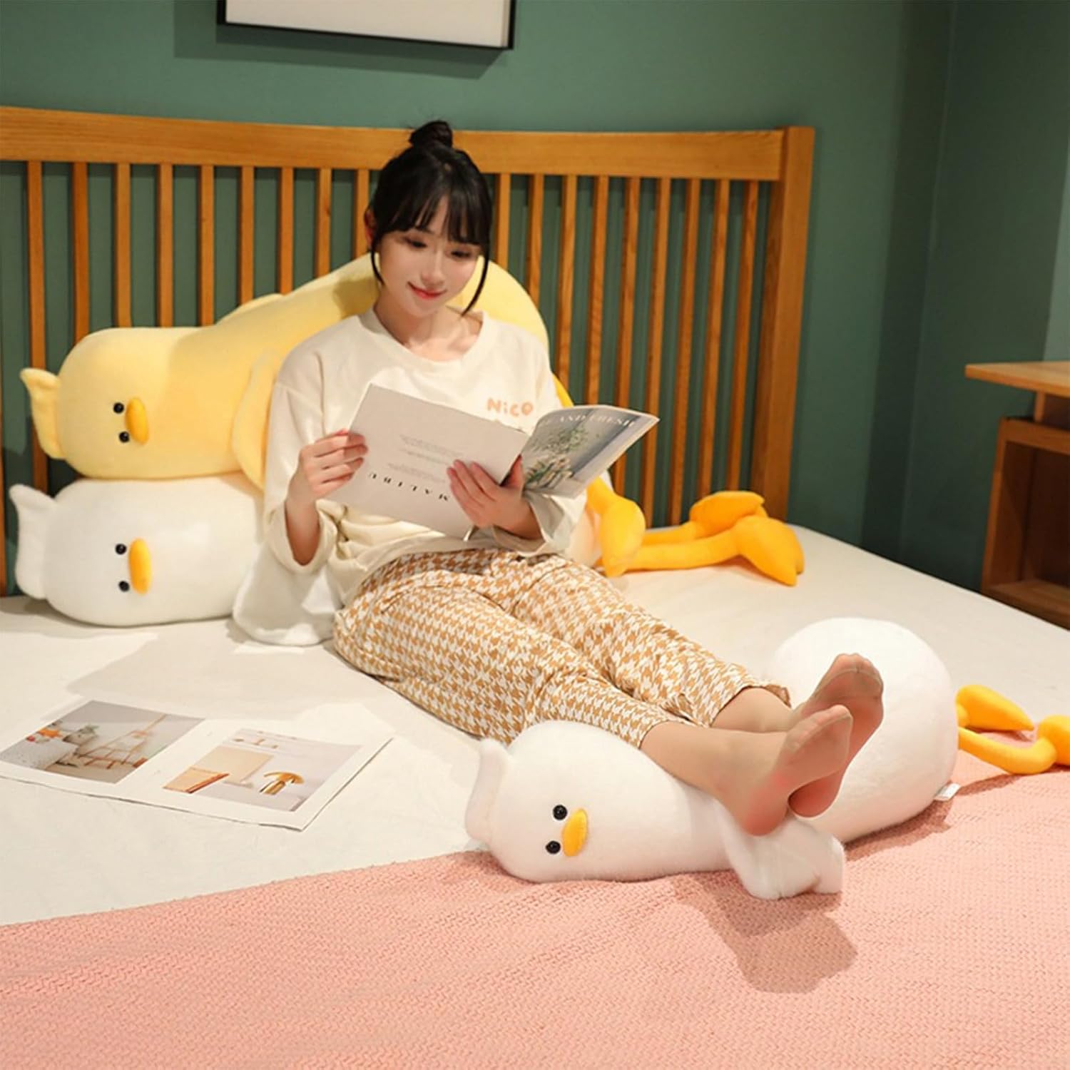 PEACH CAT Long Duck Plush Pillow Cute Stuffed Animal Toy for Kids