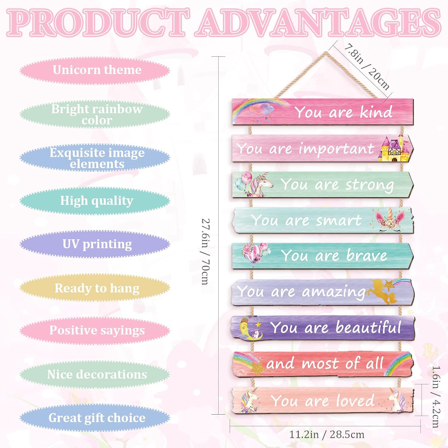 Yookeer 9 Piece Pink Wall Art for Girls