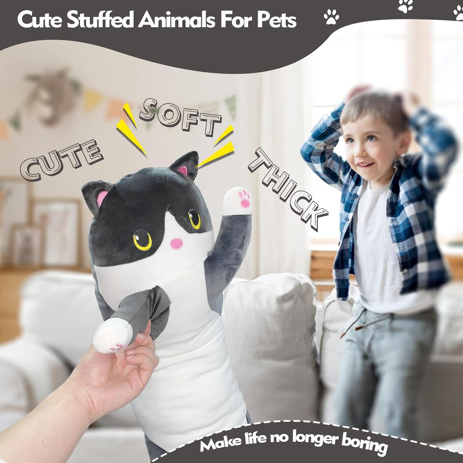 Kawaii Long Cat Plush Pillow for Kids