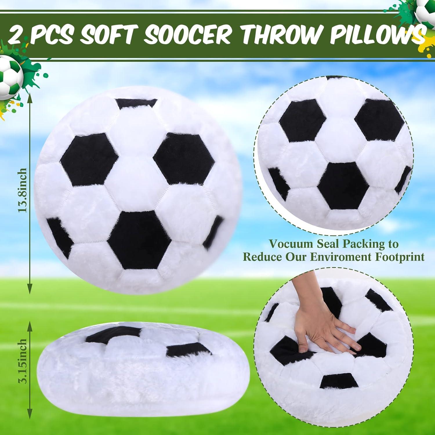 Jetec Soccer Shaped Plush Pillow Set