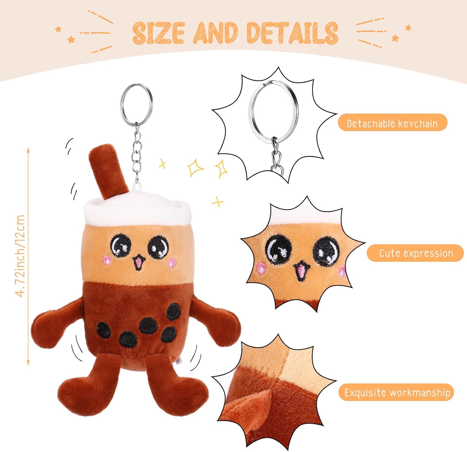 Zhanmai 12 Pack 5 Inch Bubble Tea Plush Pillow Keychain