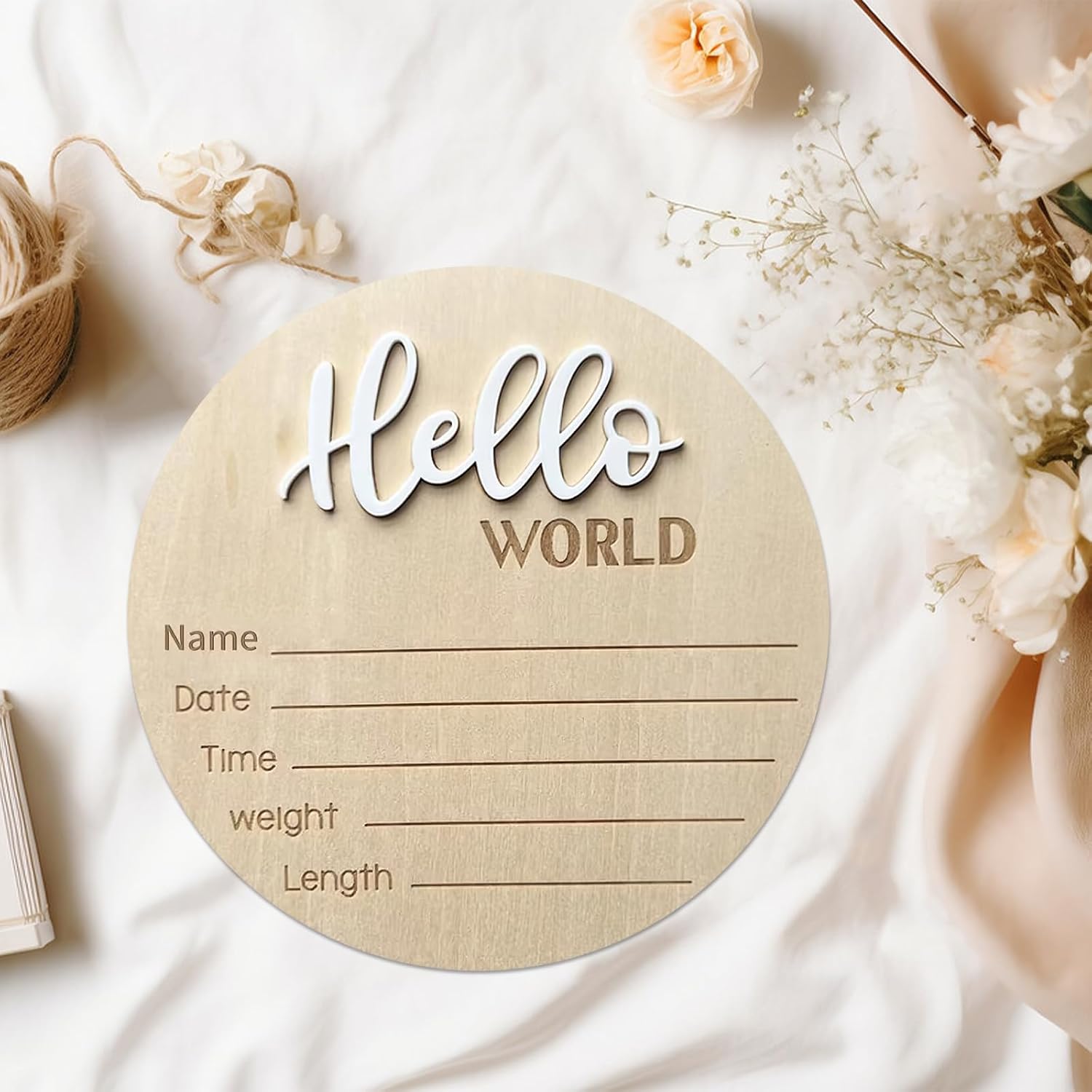 Baby Announcement Sign 59 Inch Wooden Hello World Newborn Sign