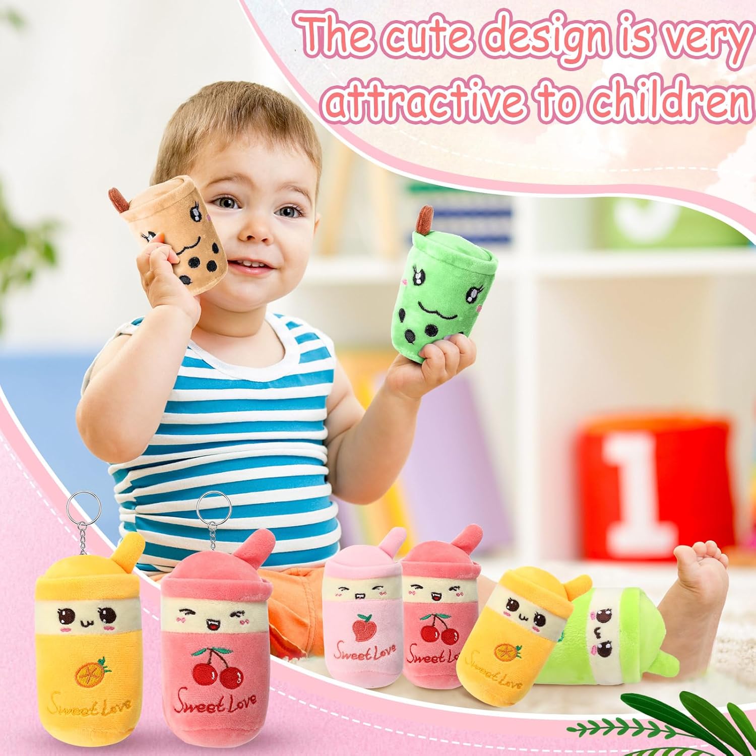 Jerify 16 Pcs Bubble Tea Plush Keychains