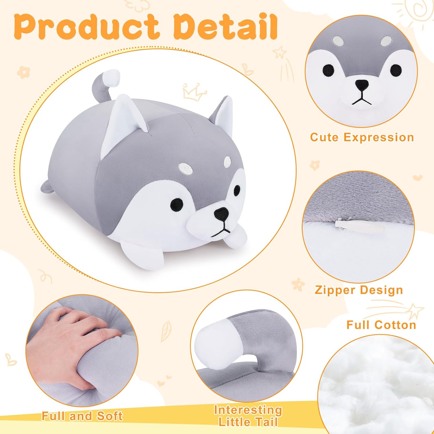 Achwishap Kawaii Husky Plush Pillow