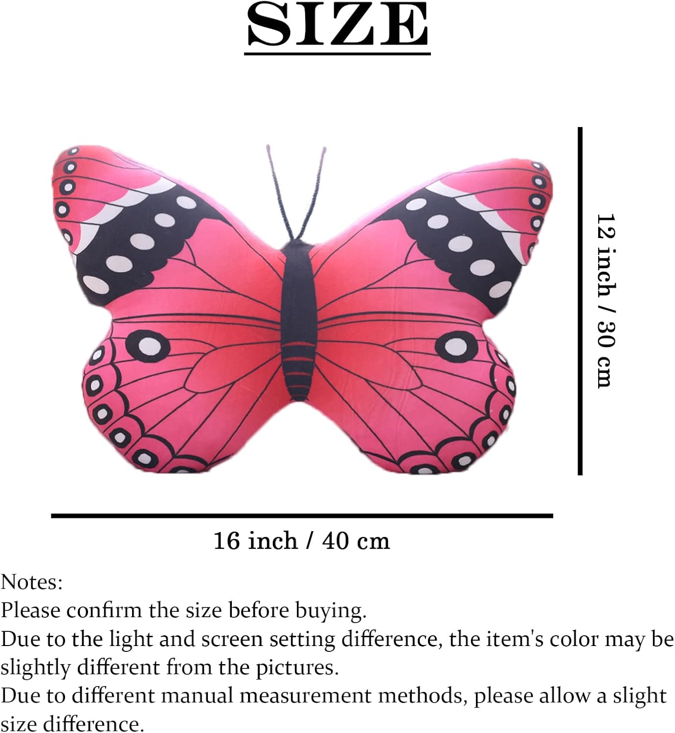 Butterfly Plush Pillow Kawaii Toy Pink 16x12 Inch