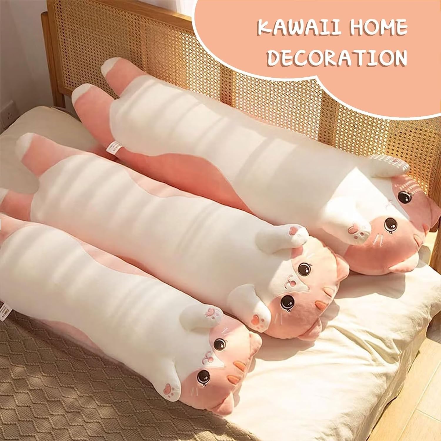 Pink Cat Plush Body Pillow for Kids