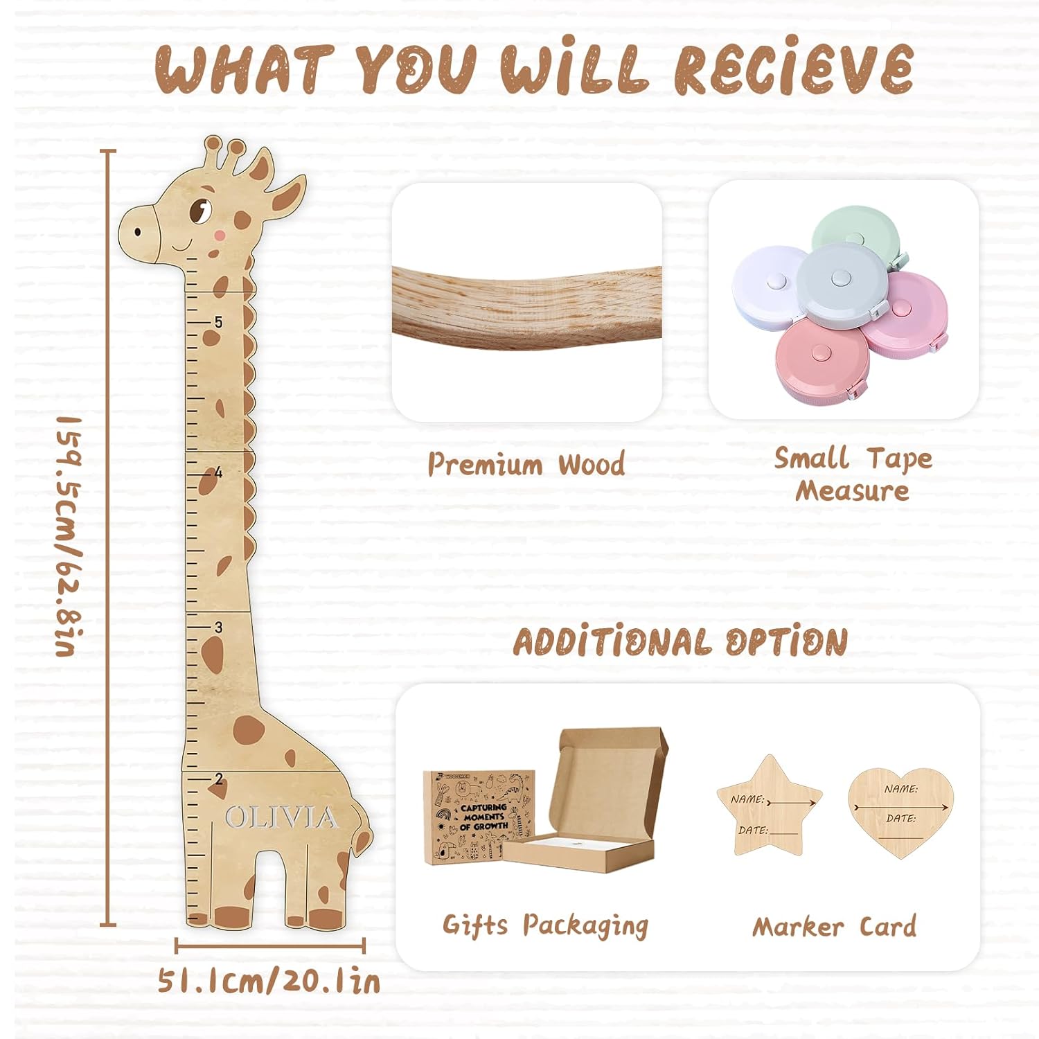 Woodemon Personalized Name Growth Chart for Wall
