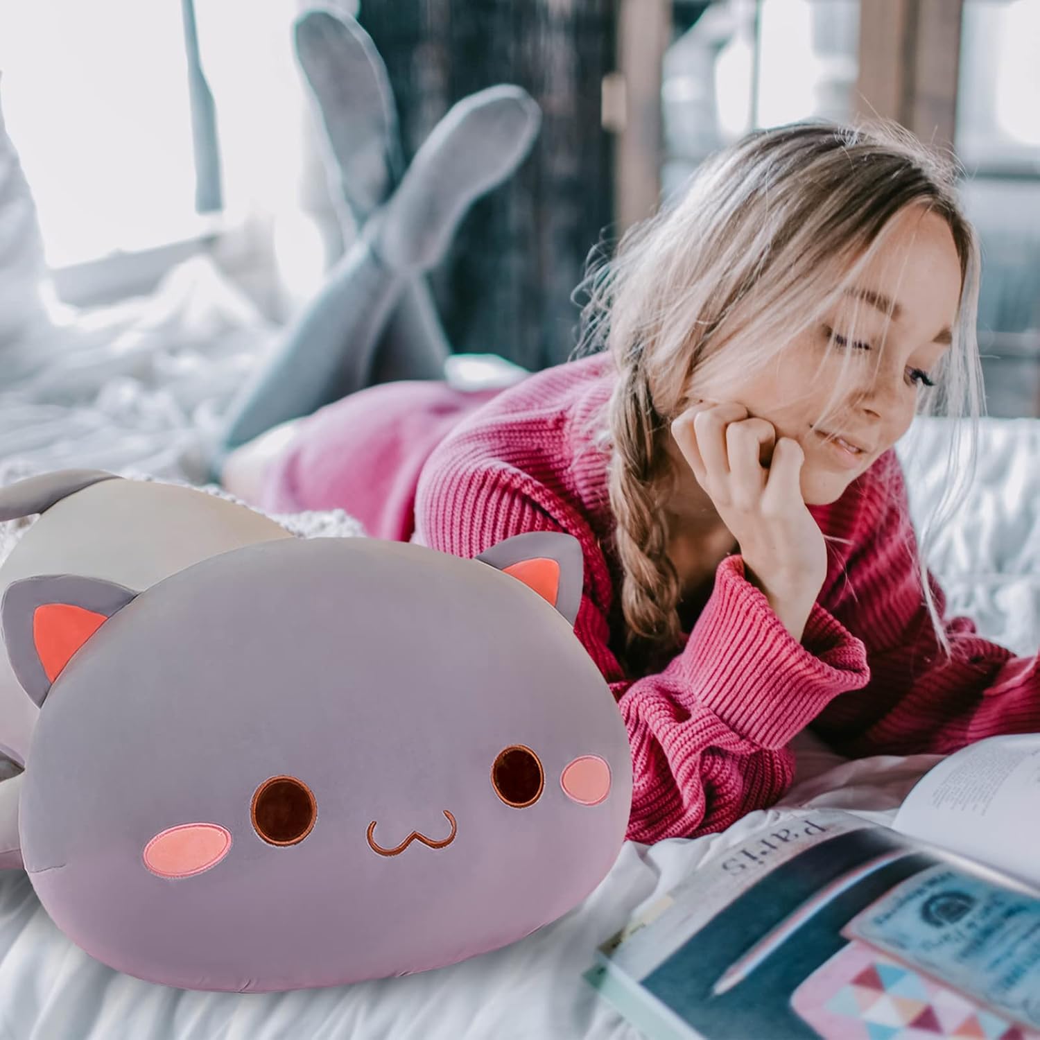 FUYU Kawaii Cat Plush Pillow Toy