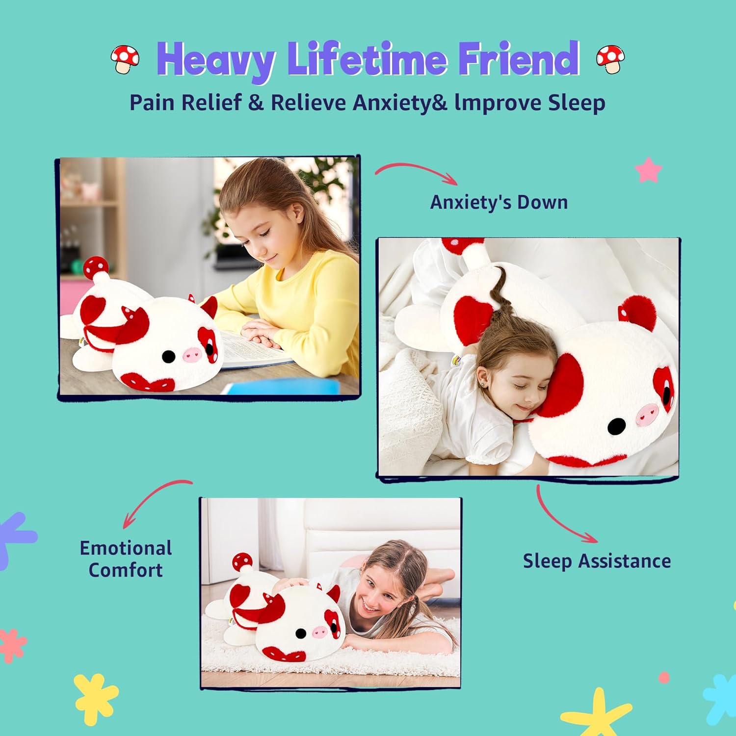 Onsoyours Weighted Mushroom Cow Plush Toy