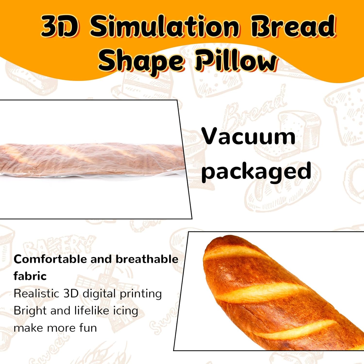 48 Inch Bread Plush Pillow for Kids