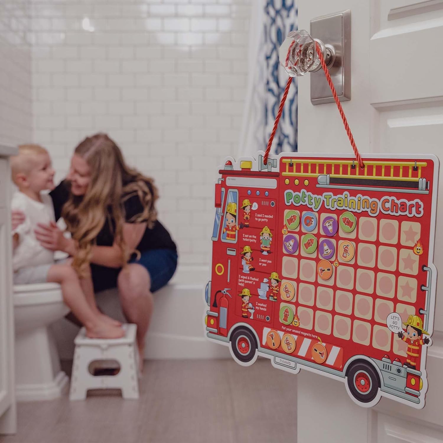 Potty Training Chart with Fireman Stickers and Crown for Toddlers