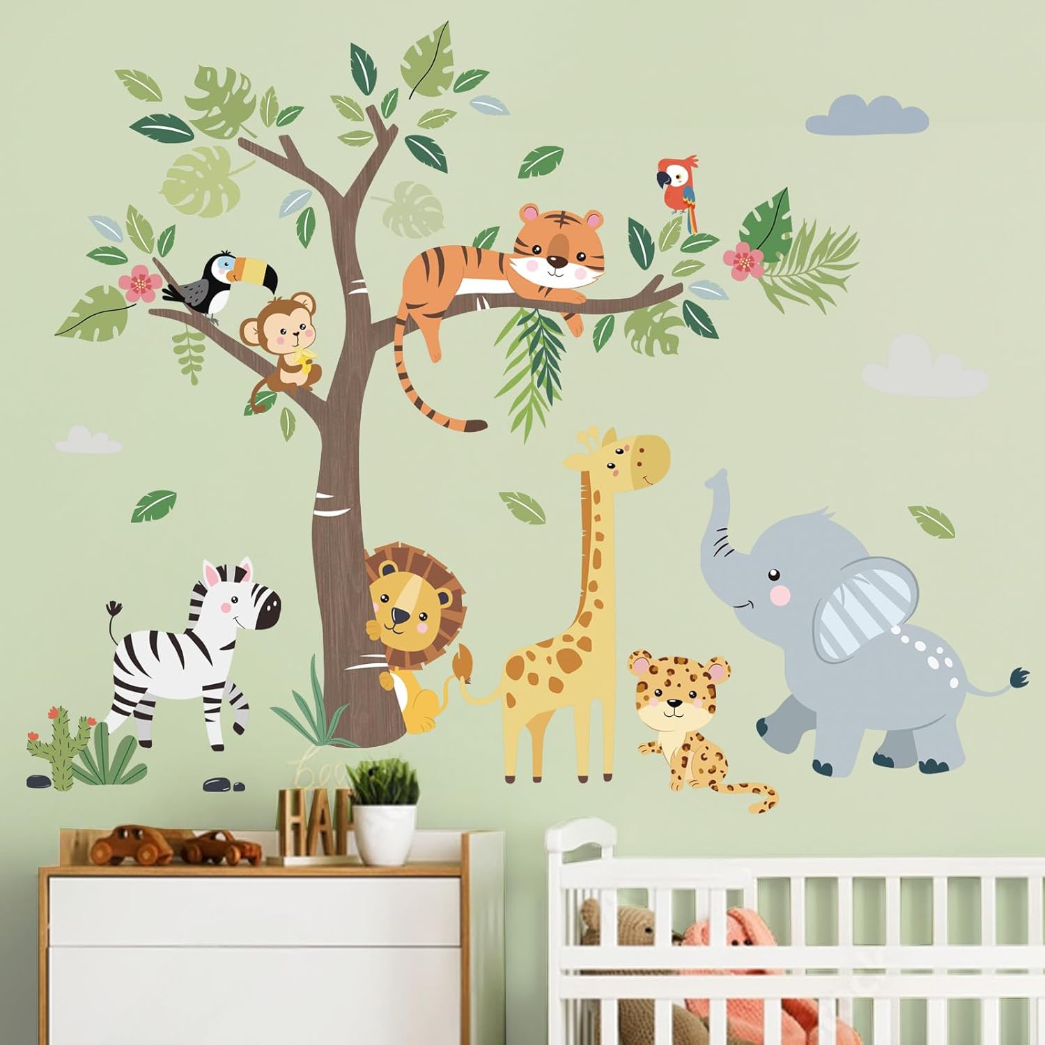 Jungle Animals Tree Wall Decals for Kids Room and Nursery